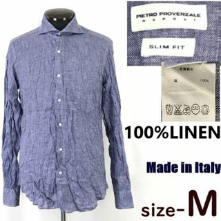 イタリア製★ピエトロプロベンザーレ/pietro provenzale★100%麻/リネンシャツ【メンズM/長袖/SLIM FIT/藤色/mauve】Tops/Shirts◆cBH731 ＃BUZZBERG(シャツ)