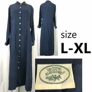 LAURA ASHLEY/ローラアシュレイ★マキシ丈/ロングワンピース【L-XL程度/navy/ネイビー】dress◆cBH669 ＃BUZZBERG(ロングワンピース/マキシワンピース)