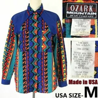 80s-90s/USA製/Vintage★OZARK mountain★総柄/ネイティブ柄/ウエスタン/長袖シャツ【レディースM(日本L-XL程度】オーバーサイズ◆cBH736 ＃BUZZBERG(シャツ/ブラウス(長袖/七分))