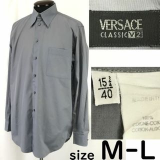 イタリア製★ヴェルサーチ クラシック/VERSACE CLASSIC V2★ボタンダウン/長袖シャツ【40/メンズM-L程度/グレー】Tops/Shirts◆cBH718 ＃BUZZBERG(シャツ)