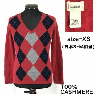 エルエルビーン/L.L.Bean★カシミヤ100％/Vネックセーター【メンズXS（日本人S-M相当/赤系/red/アーガイル柄】Tops/Shirts/Sweater◆cBH714 ＃BUZZBERG(ニット/セーター)