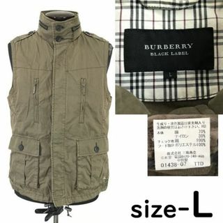 三陽商会★BURBERRY BLACK LABEL/バーバリー ブラックレーベル★収納フード/ミリタリーベスト【メンズL/brown/カーキ】アウター/ブルゾン/Tops◆pBH694 ＃BUZZBERG(ベスト)