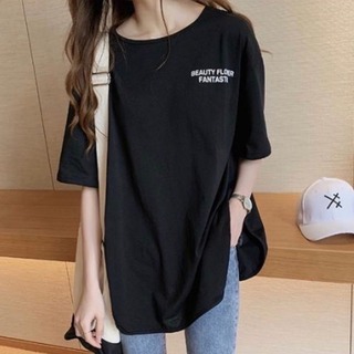 【大人気♡】レディース Tシャツ 半袖 M ブラック ロゴ入り ゆったり 黒(Tシャツ(半袖/袖なし))
