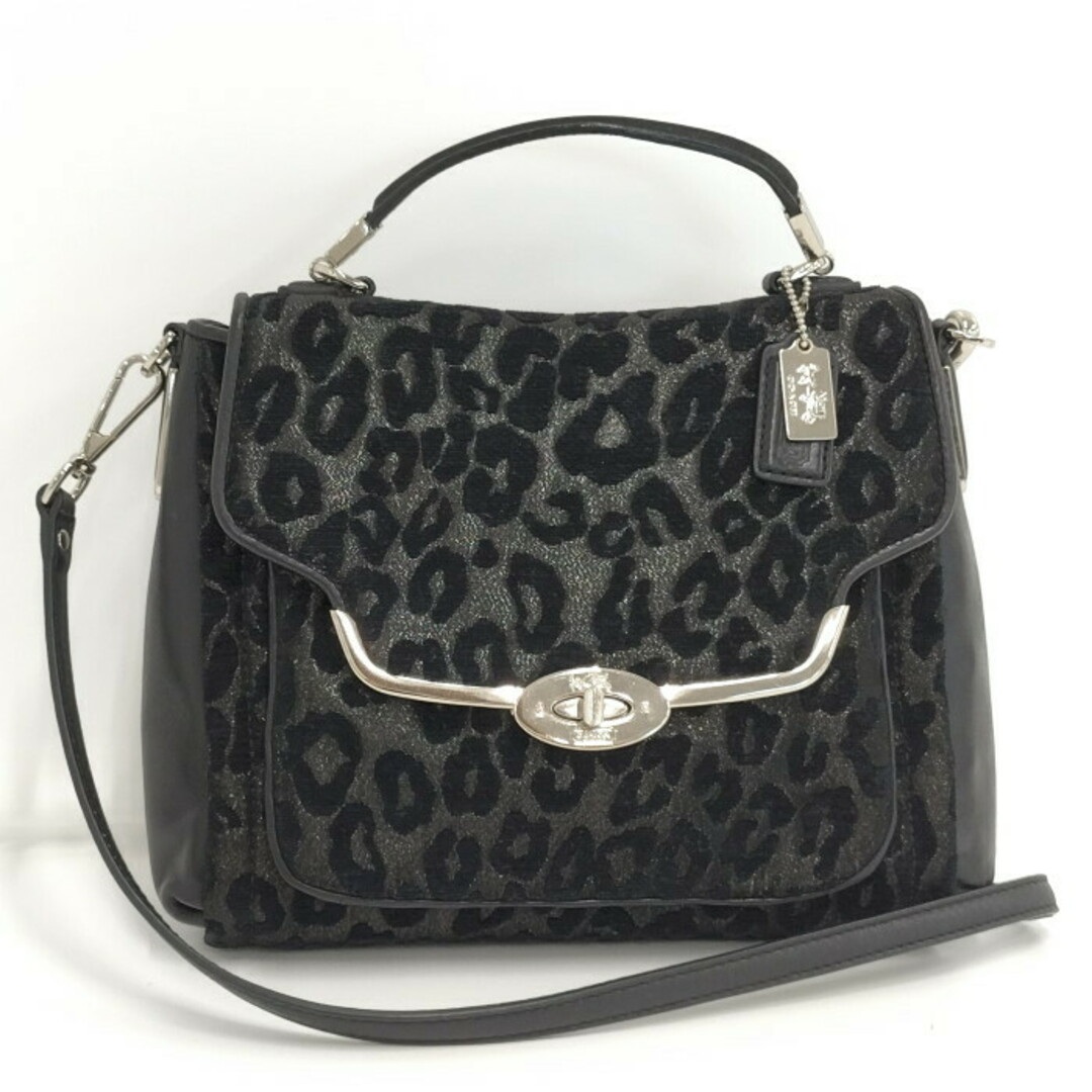 COACH - COACH 2WAY ショルダーバッグ ベロア ヒョウ柄 ブラック COACH - COACH 2WAY ショルダーバッグ ベロア ヒョウ柄 ブラック