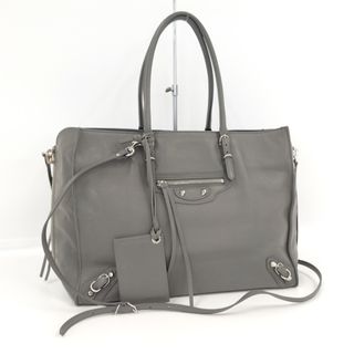 BALENCIAGA ペーパートート 2WAYハンドバッグ レザー グレー