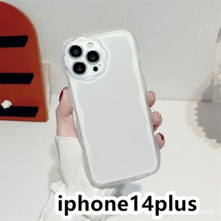 iphone14plusケース　透明　波型花 耐衝撃ホワイト100(iPhoneケース)