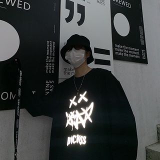 男女兼用　長袖　ロンＴ　モード系　ヒップホップ　韓国　黒　XL　学生　　(Tシャツ/カットソー(七分/長袖))