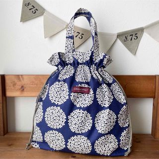 紫陽花ネイビー　巾着トートバッグ　ハンドメイド