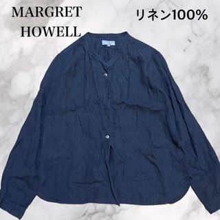 MARGARET HOWELL - 【リネン100%】マーガレットハウエル☆バンドカラーブラウス 麻 グレー