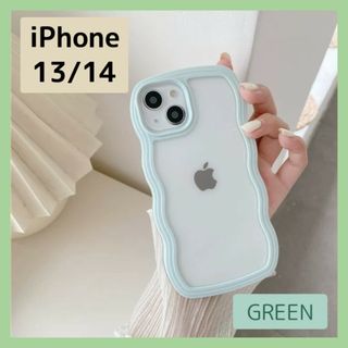 iPhoneケース iPhone13 iPhone14 グリーン ウェーブ 緑(iPhoneケース)