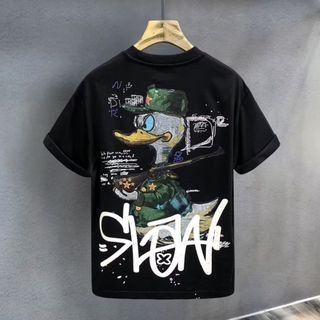 カジュアル　3XL 韓国　Tシャツ　ストリート　半袖　黒　ブラック 性的(Tシャツ/カットソー(半袖/袖なし))