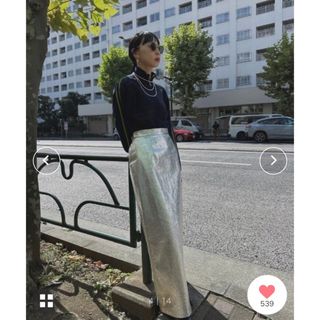 アメリヴィンテージ(Ameri VINTAGE)のAMERI UND CRACKED METALLIC TIGHT SKIRT(ロングスカート)