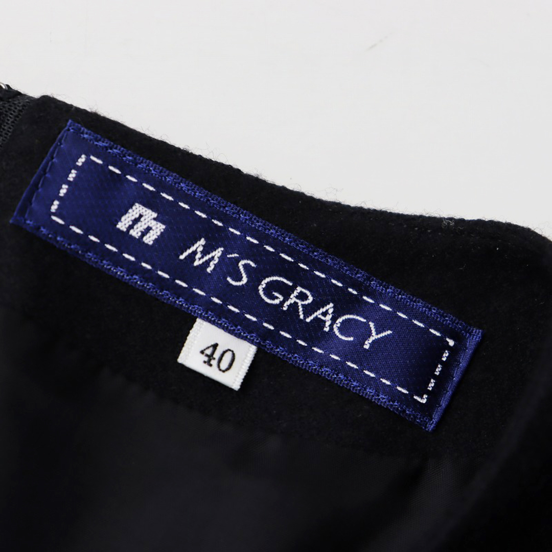 美品 エムズグレイシー M'S GRACY ヘリンボーン切替レースワンピース 40/ブラック ウール ドレス【2400013881111】 美品 エムズグレイシー M'S GRACY ヘリンボーン切替レースワンピース 40/ブラック ウール ドレス【2400013881111】