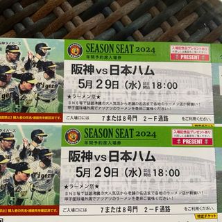 阪神タイガース - 甲子園　阪神タイガース　グリーンシート　5月29日(水)18時~