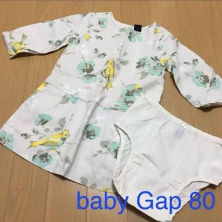 ベビーギャップ(babyGAP)の美品☆ baby Gap 長袖 ワンピース 80 アンダーパンツ付き(ワンピース)