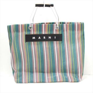 マルニ(Marni)のMARNI(マルニ) トートバッグ - ブルーグリーン×ピンク×マルチ ストライプ 化学繊維×アルミニウム×レザー(トートバッグ)