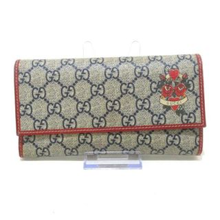 グッチ(Gucci)のGUCCI(グッチ) 長財布 GGプラス・GGスプリーム 211845 ネイビー×アイボリー×レッド PVC(塩化ビニール)×レザー(財布)