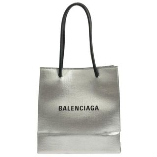 バレンシアガ(Balenciaga)のBALENCIAGA(バレンシアガ) トートバッグ美品  ショッピングトート XXS 597858 シルバー×黒 ミニバッグ レザー(トートバッグ)