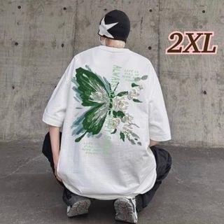 【2XL】Ｔシャツ　トップス　半袖　プリント　男女兼用　ホワイト　オーバーサイズ(Tシャツ/カットソー(半袖/袖なし))