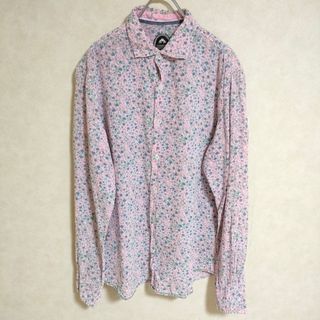 ganesh 花柄 総柄 刺繍入り コットン サイズL 長袖シャツ ピンク メンズ ガネーシュ【中古】4-0513M△