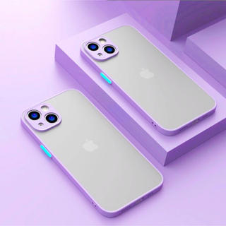 iPhoneケース パープル 紫 くすみカラー ストラップホール ブルー (iPhoneケース)