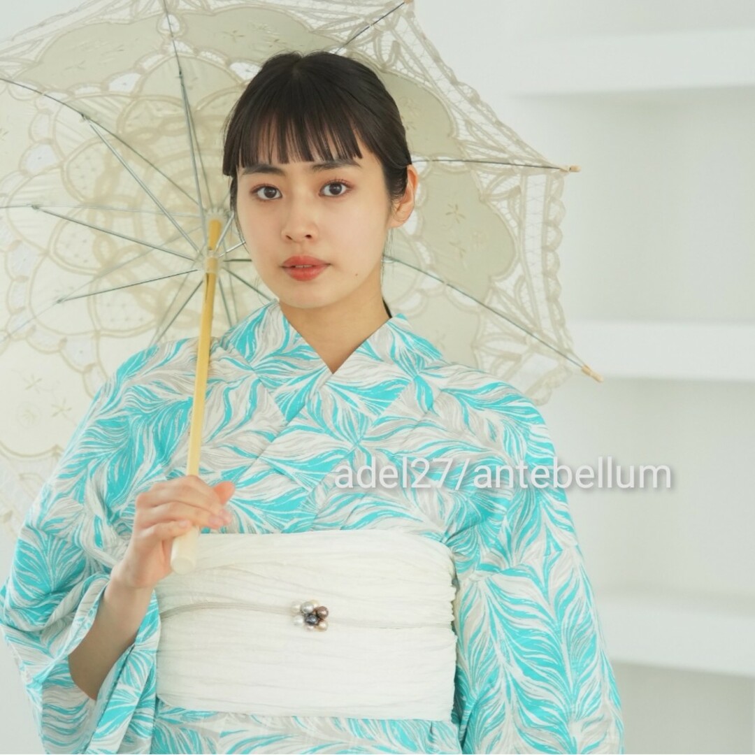 【新品】浴衣&帯2点セットutatane高級変わり織り浴衣青緑+皺兵児帯セット 【新品】浴衣&帯2点セットutatane高級変わり織り浴衣青緑+皺兵児帯セット