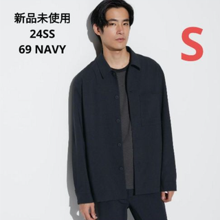 UNIQLO - 新品 ユニクロ 24ss 感動シャツジャケット ウールライク ネイビー S