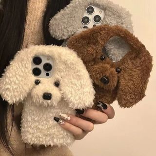 スマホ カバー 犬 トイプードル  iPhone15ケース 秋冬ブラウン