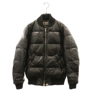 アベイシングエイプ(A BATHING APE)のA BATHING APE アベイシングエイプ LEATHER DOWN JACKET 裏地カモ柄 シープスキン ダウンジャケット ブラック 001HJ9801019(フライトジャケット)