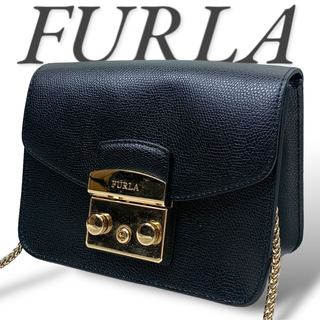 Furla - 美品 フルラ メトロポリス サッチェル レザー 黒 ショルダー ミニバッグ