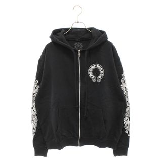 CHROME HEARTS クロムハーツ SWTSHRT HD ZIP バックホースシュープリント ジップアップパーカー アームフローラル フーディー ブラック