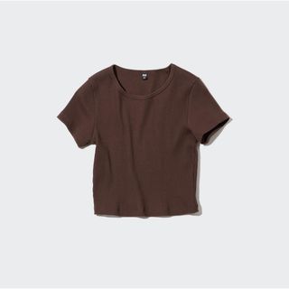 ユニクロ(UNIQLO)のユニクロ リブクロップドT UNIQLO ブラウン(Tシャツ(半袖/袖なし))