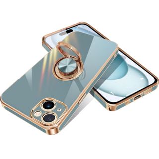 iPhone13 用 ケース リング付き TPU シリコン(グレーブルー)(iPhoneケース)