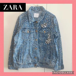 ザラ(ZARA)の【美品】ZARA ビジュー ダメージデニムジャケット Gジャン スパンコール S(Gジャン/デニムジャケット)