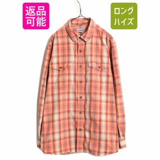 US企画 カーハート チェック 長袖 シャツ メンズ XL 古着 Carhartt ワーク ワンポイント マルチカラー ポケット付き コットン 大きいサイズ(シャツ)