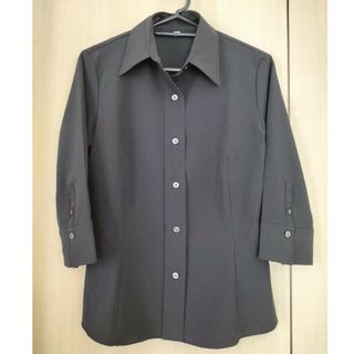 ユニクロ(UNIQLO)のユニクロ　黒　ブラック　シャツ　ブラウス　七分袖　S　ストレッチ(シャツ/ブラウス(長袖/七分))