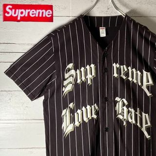 シュプリーム(Supreme)のF7【入手困難】シュプリーム☆ビッグロゴ ストライプ ベースボールシャツ 即完売(Tシャツ/カットソー(半袖/袖なし))