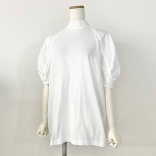 プラダ(PRADA)の37e26 《美品》 イタリア製 PRADA プラダ 生地切替 ボウタイブラウス 半袖Tシャツ 袖リブ サイズS ホワイト レディース 女性用(カットソー(半袖/袖なし))