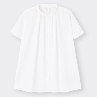 ジーユー(GU)のGUエアリーバンドカラーシャツ(半袖) ホワイト(カットソー(半袖/袖なし))