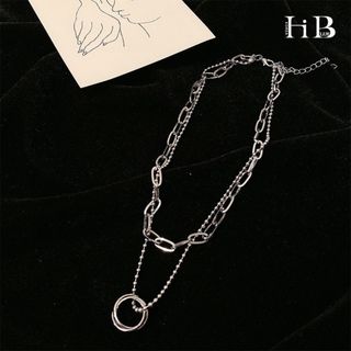 【新入荷】 韓国 ネックレス リング シルバー  喜平 2連 ユニセックス(ネックレス)