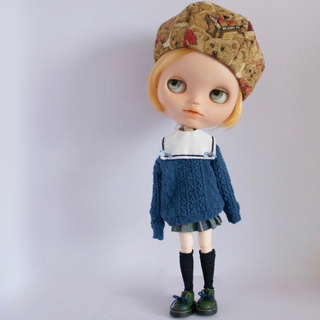 ブライスアウトフィット　テディベアのベレー帽セット　　ブルー(人形)