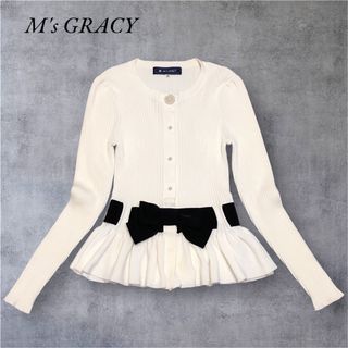 M'S GRACY - 【美品】エムズグレイシー モノトーンビジュー リボン ニットカーディガン