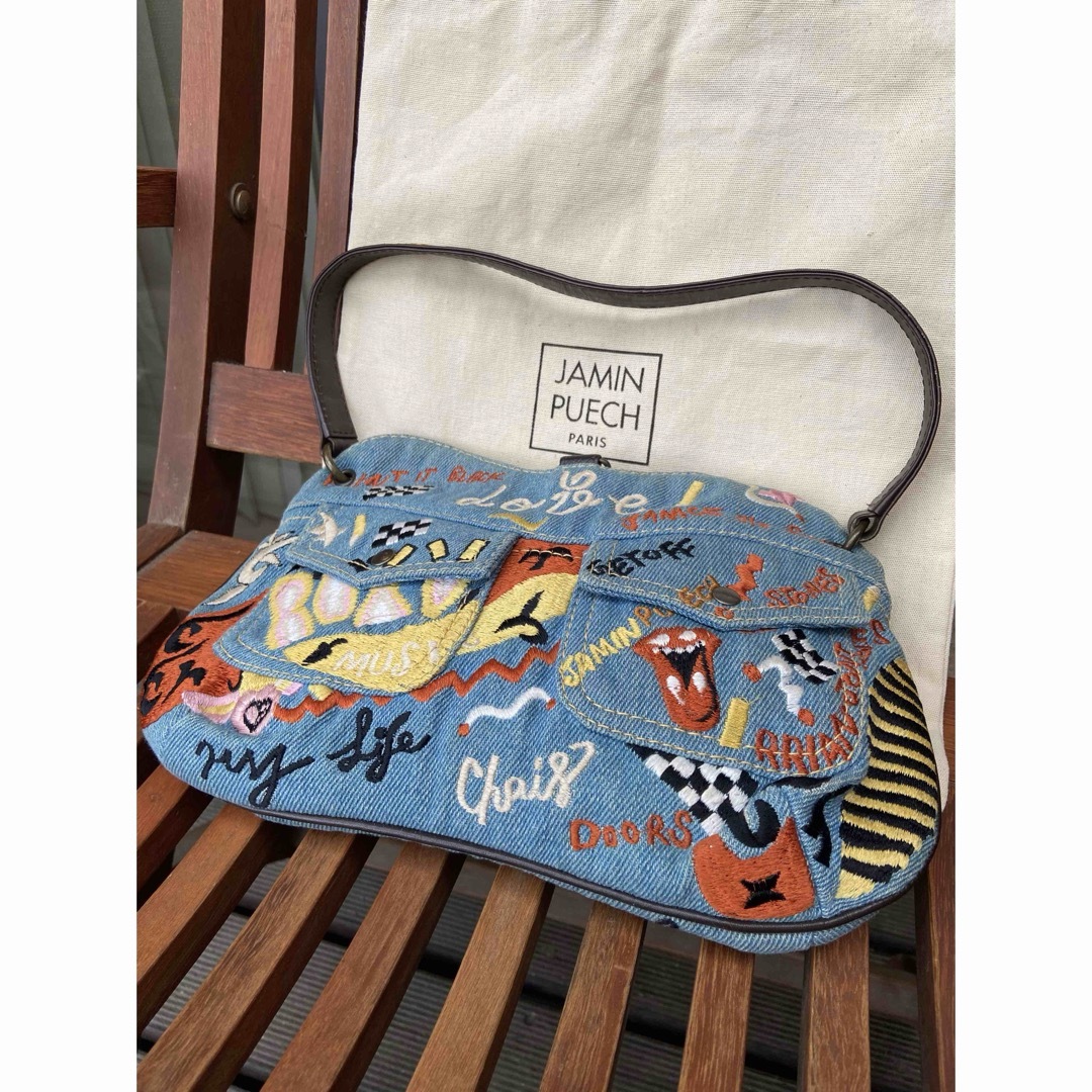 極美品 ワンショルダーバッグ ジャマン・ビュエッシュ デニム 刺繍入 希少品 極美品 ワンショルダーバッグ ジャマン・ビュエッシュ デニム 刺繍入 希少品