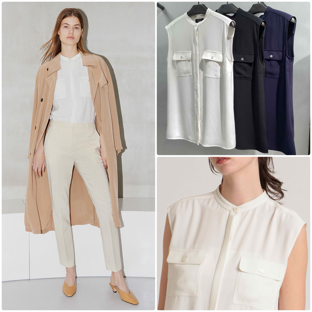 Theory - theory 23SS Powder Crepe バンドカラーシャツ Theory - theory 23SS Powder Crepe バンドカラーシャツ