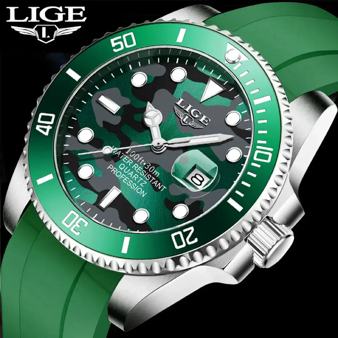 新品 LIGE オマージュウォッチ メンズ腕時計 ミリタリーグリーンLG8957 メンズの時計(腕時計(アナログ))の商品写真