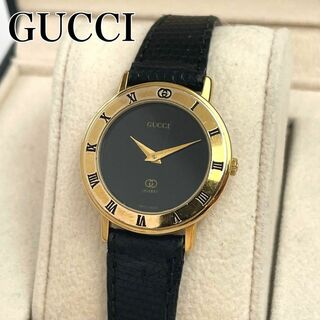 グッチ(Gucci)の良品 GUCCI 腕時計 ローマンベゼル ラウンド クォーツ GP レザー(腕時計)