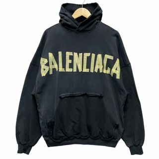 バレンシアガ(Balenciaga)のBALENCIAGA バレンシアガ 2023 / 744190 TAPE TYPE RIPPED POCKET OVER SIZED HOODIE テープロゴ ダメージ加工 パーカー 正規品 / 34331(パーカー)