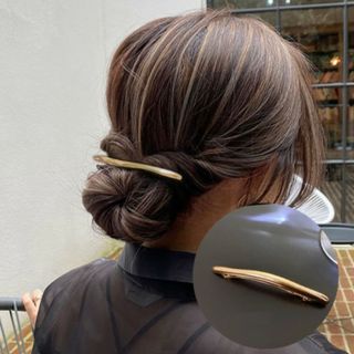 ヘアクリップ 韓国 シンプル 水平 バレッタ メタル ゴールド(バレッタ/ヘアクリップ)