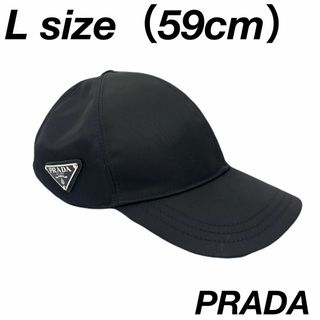 プラダ(PRADA)のPRADA 三角ロゴ 黒 L ベースボール ナイロン キャップ 0534s21.(キャップ)