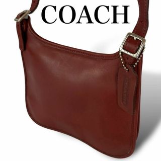 コーチ(COACH)の美品 COACH ショルダーバッグ 斜め掛け グラブタンレザー ワインレッド(ショルダーバッグ)